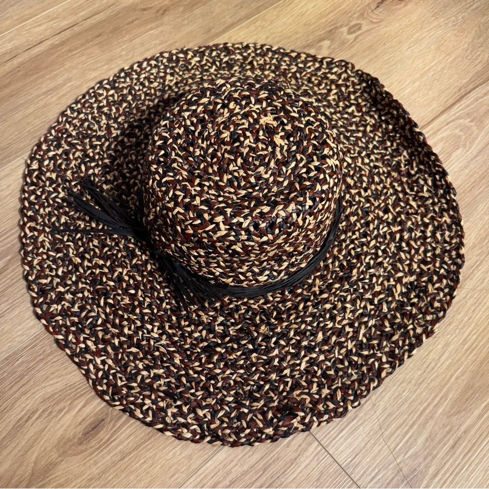 J. Crew Raffia Woven‎ Sun Beach Hat in Brown Black Tan Neutrals - Picture 6 of 6